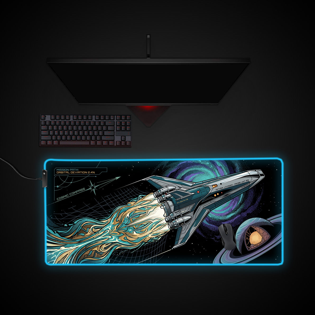 Aether Voyager desk mat with RGB edge lighting