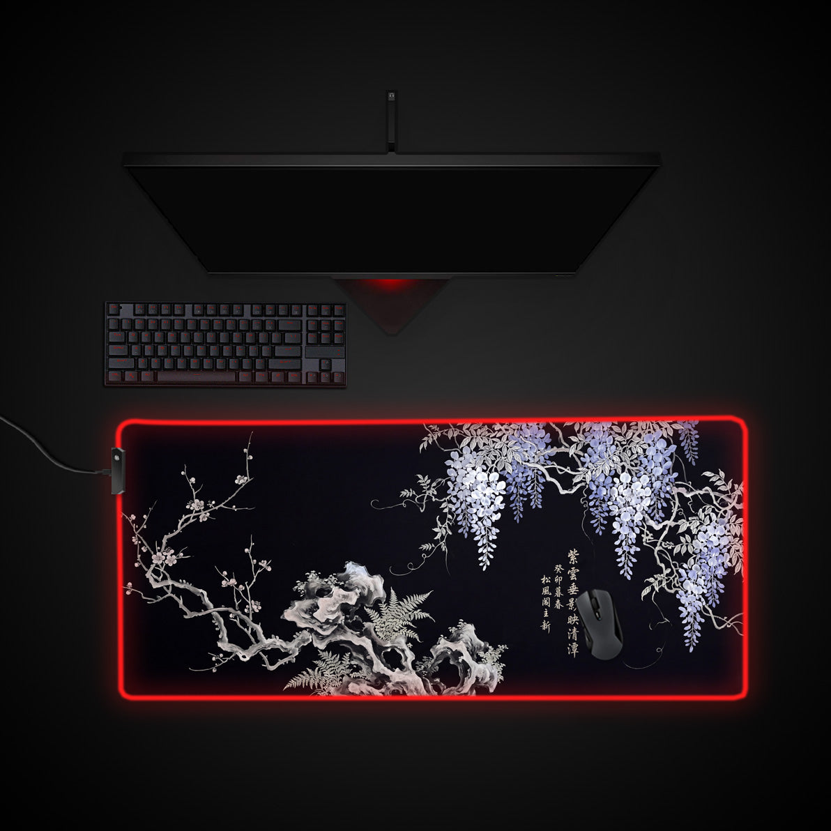 Midnight Wisteria desk mat with RGB edge lighting