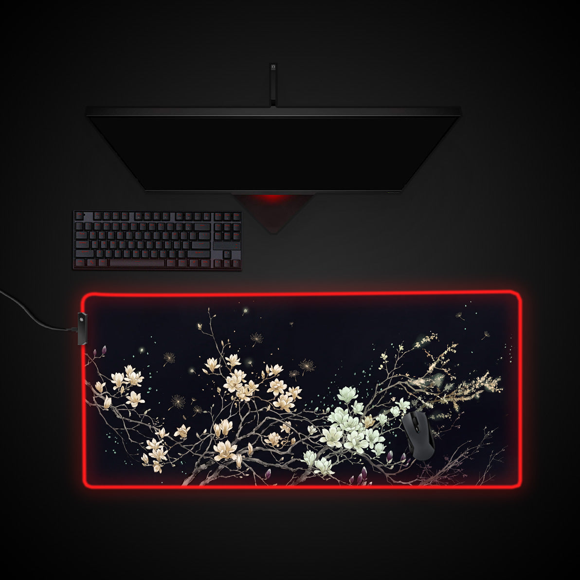 Midnight Magnolia desk mat with RGB edge lighting