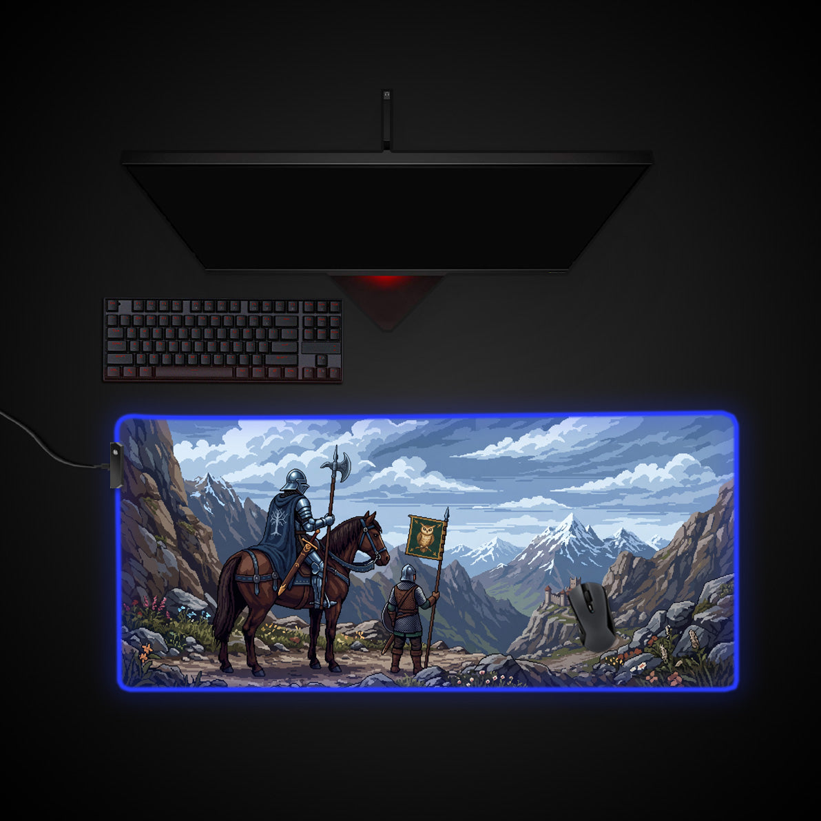 Castle Sentinel desk mat with RGB edge lighting