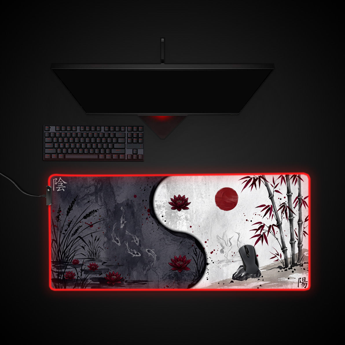 Yin Yang Balance desk mat with RGB edge lighting