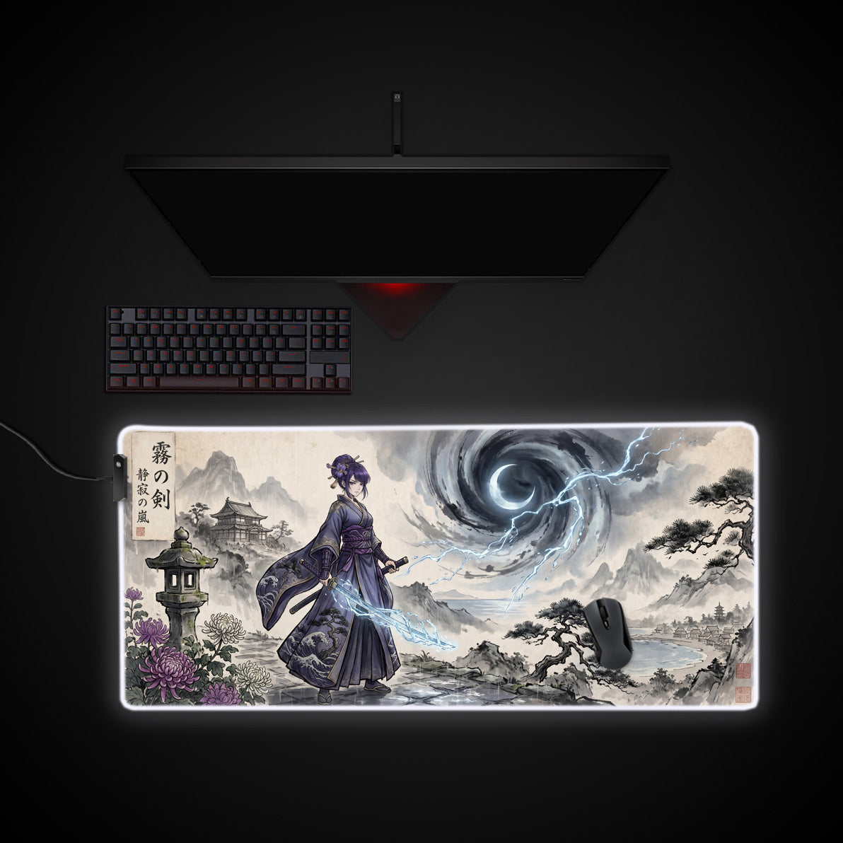Storm Weaver desk mat with RGB edge lighting