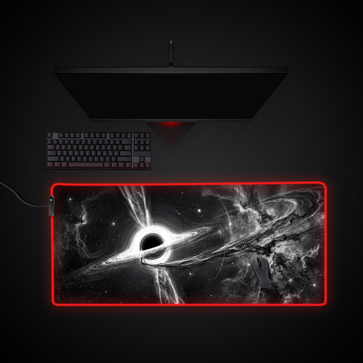 Monochrome Singularity desk mat with RGB edge lighting