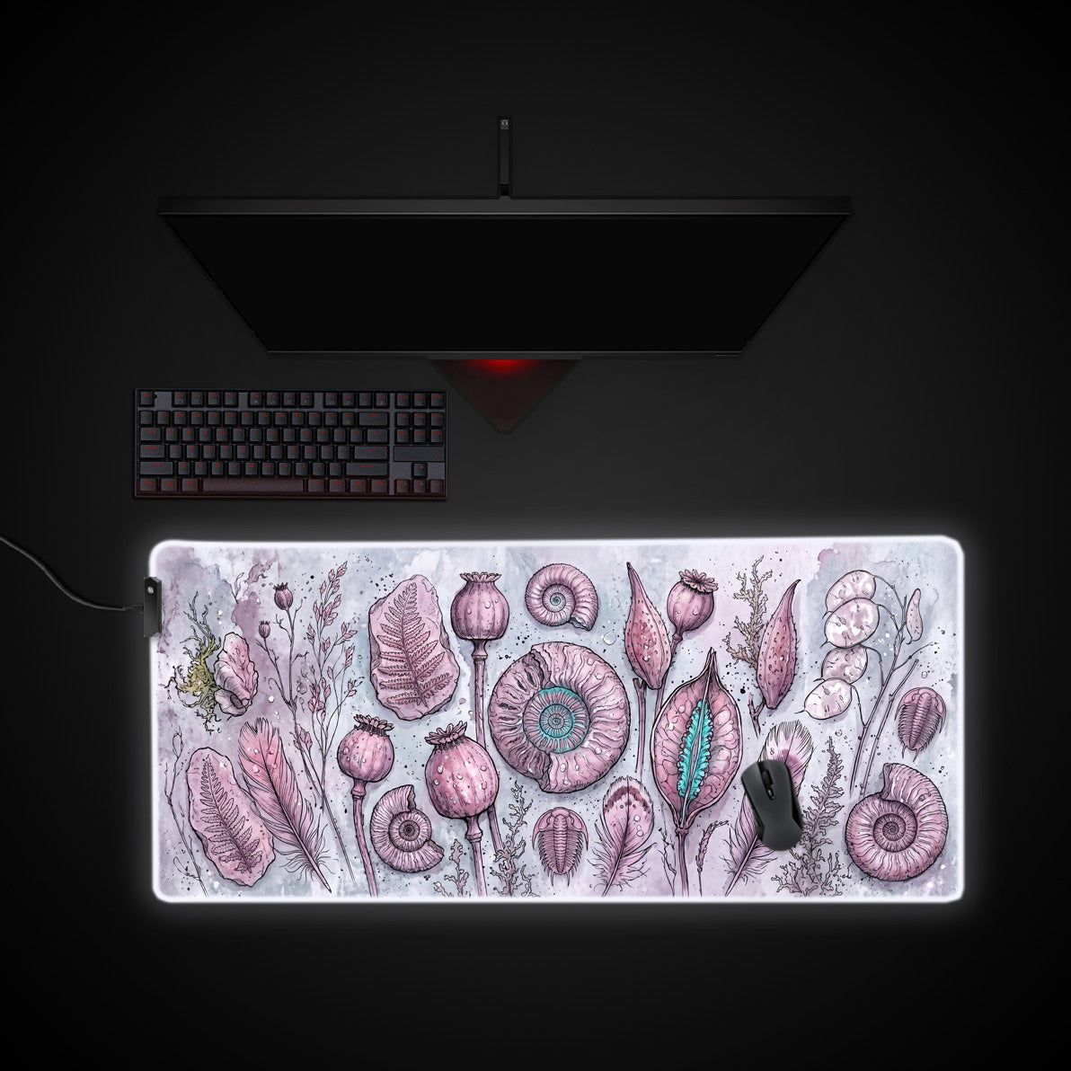 Fossil Flora desk mat with RGB edge lighting