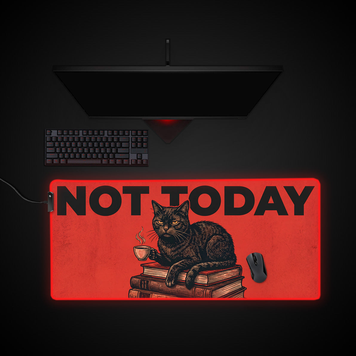 Not Today Cat desk mat with RGB edge lighting