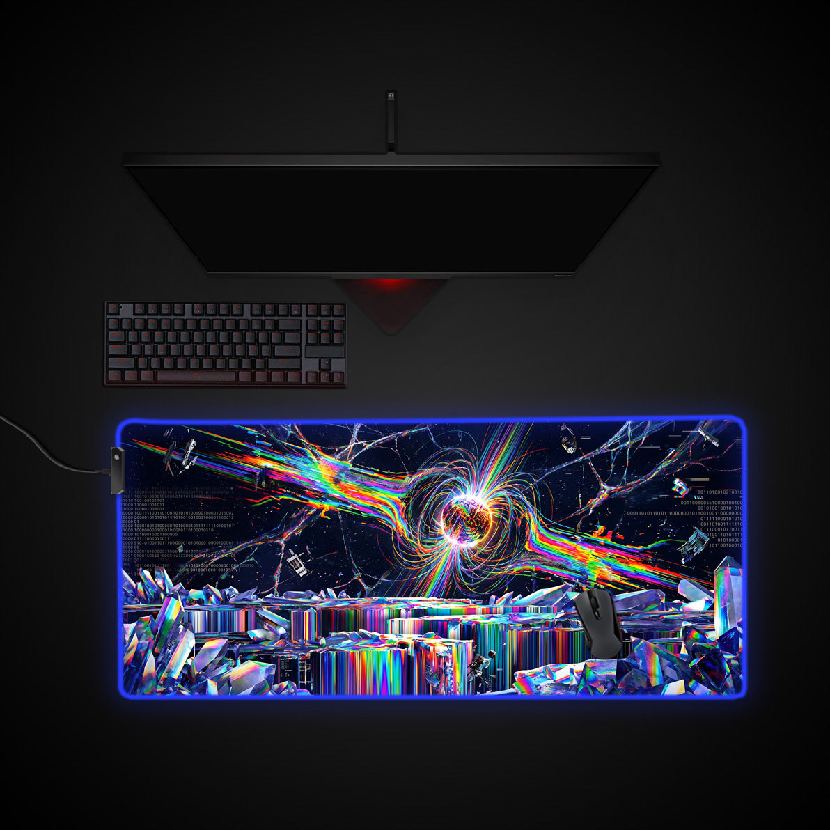 Chromatic Singularity desk mat with RGB edge lighting