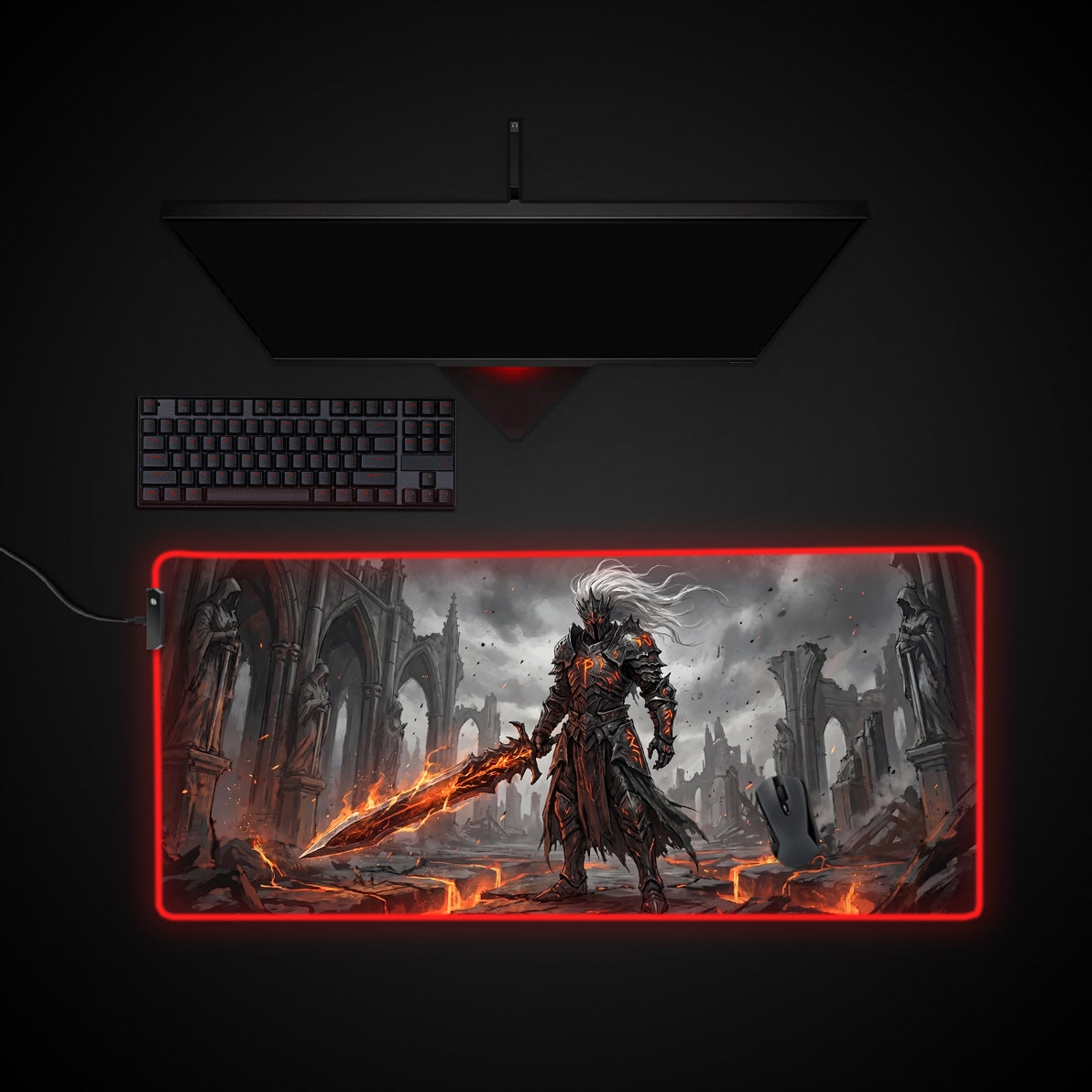 Molten Knight desk mat with RGB edge lighting
