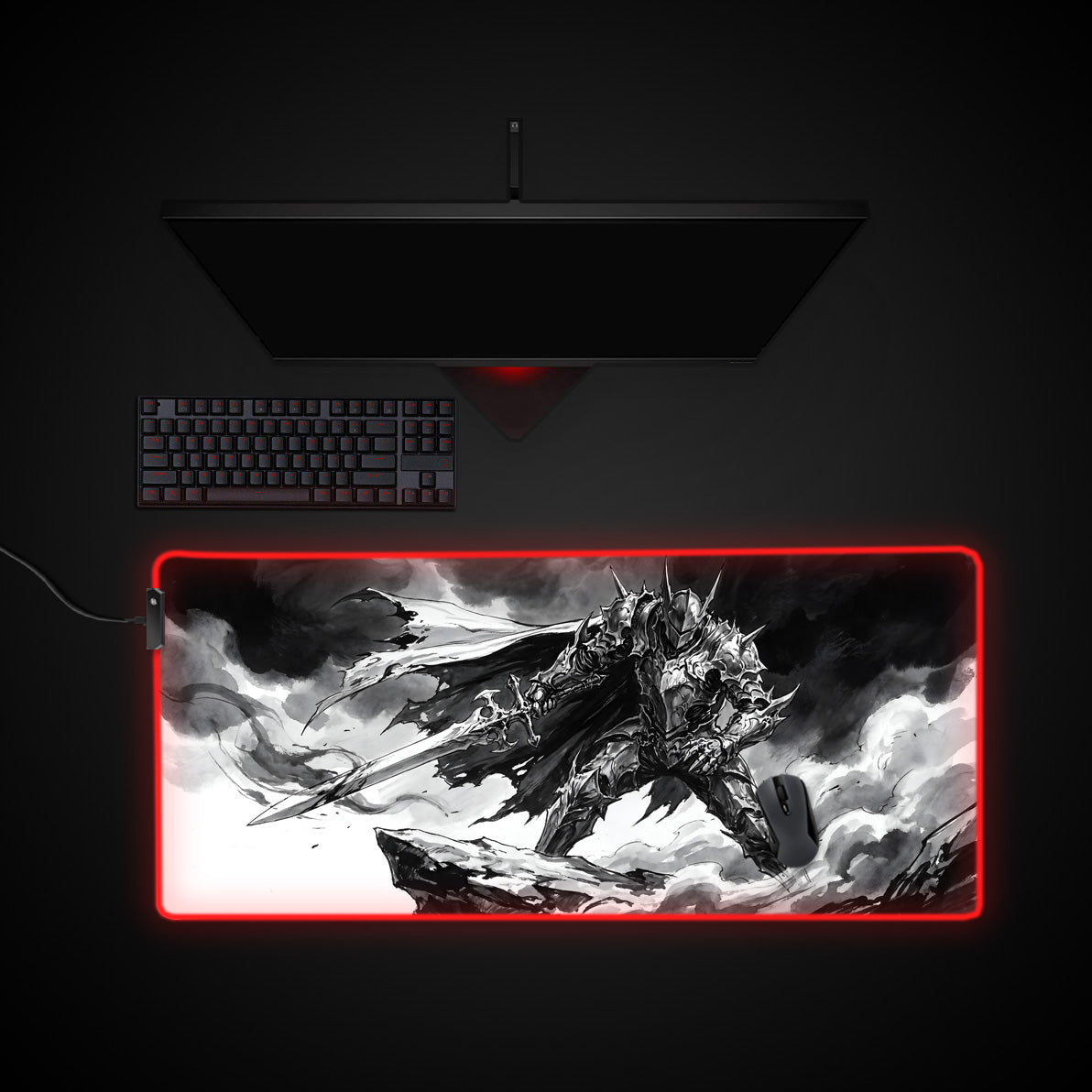 Inkbound Warrior desk mat with RGB edge lighting