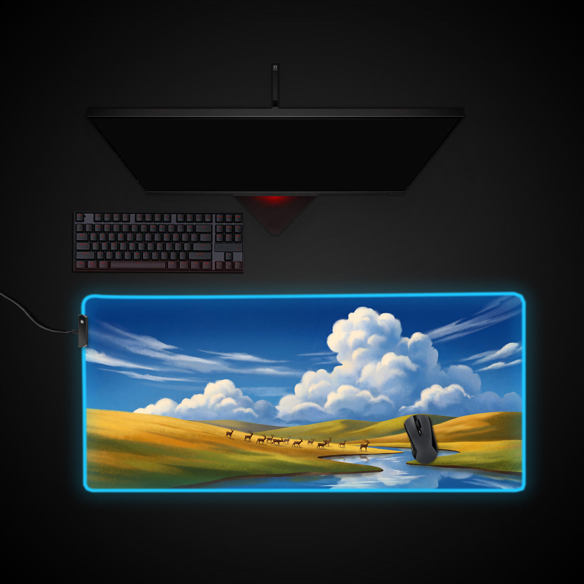 Rolling Plains desk mat with RGB edge lighting