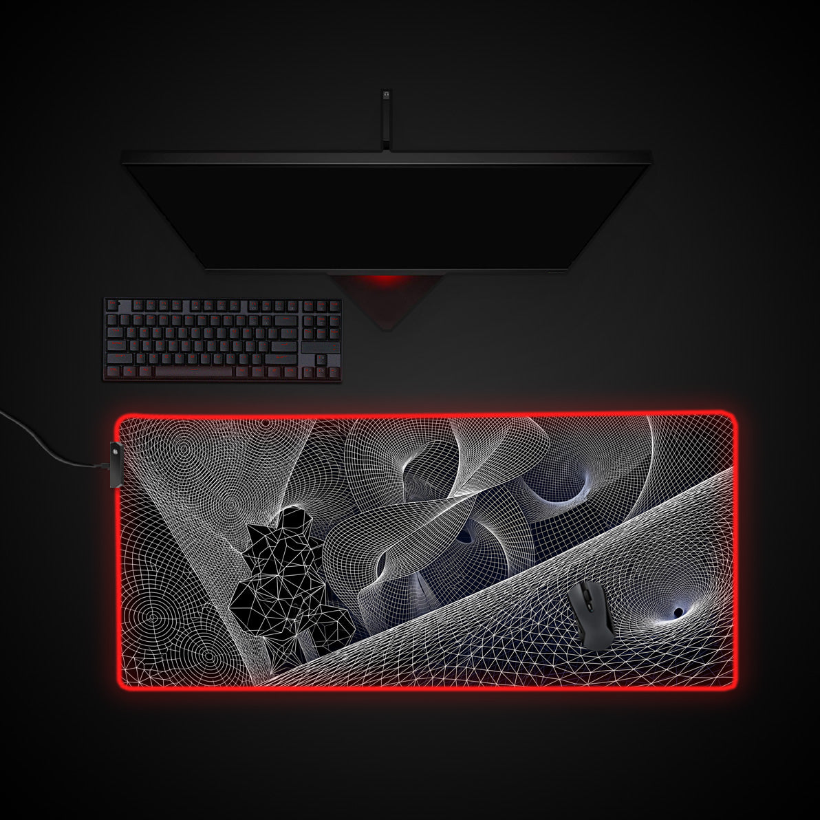 Wireframe Nexus desk mat with RGB edge lighting