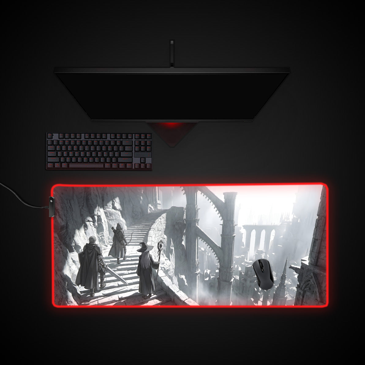 Gothic Citadel Ascent desk mat with RGB edge lighting