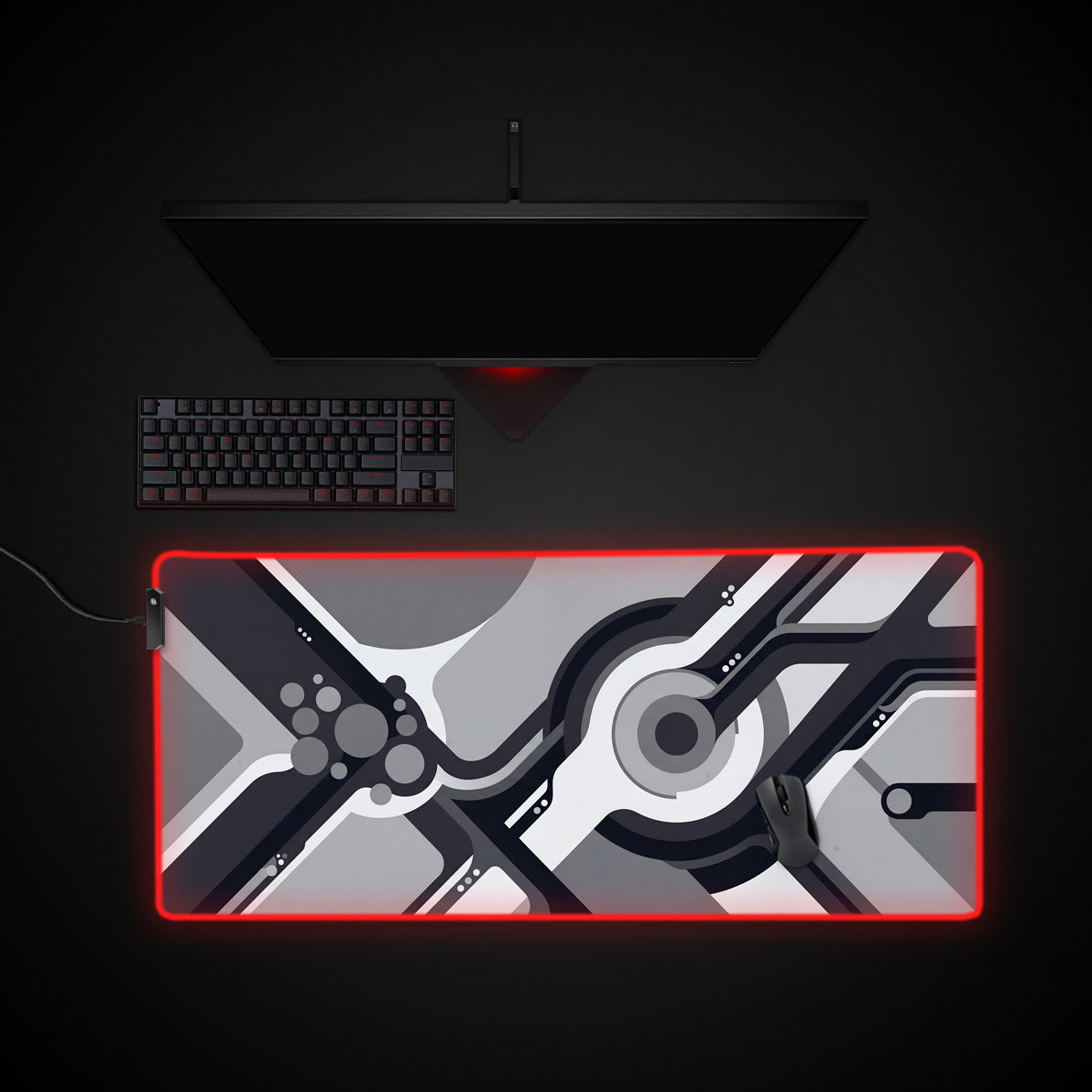 Monochrome Nexus desk mat with RGB edge lighting