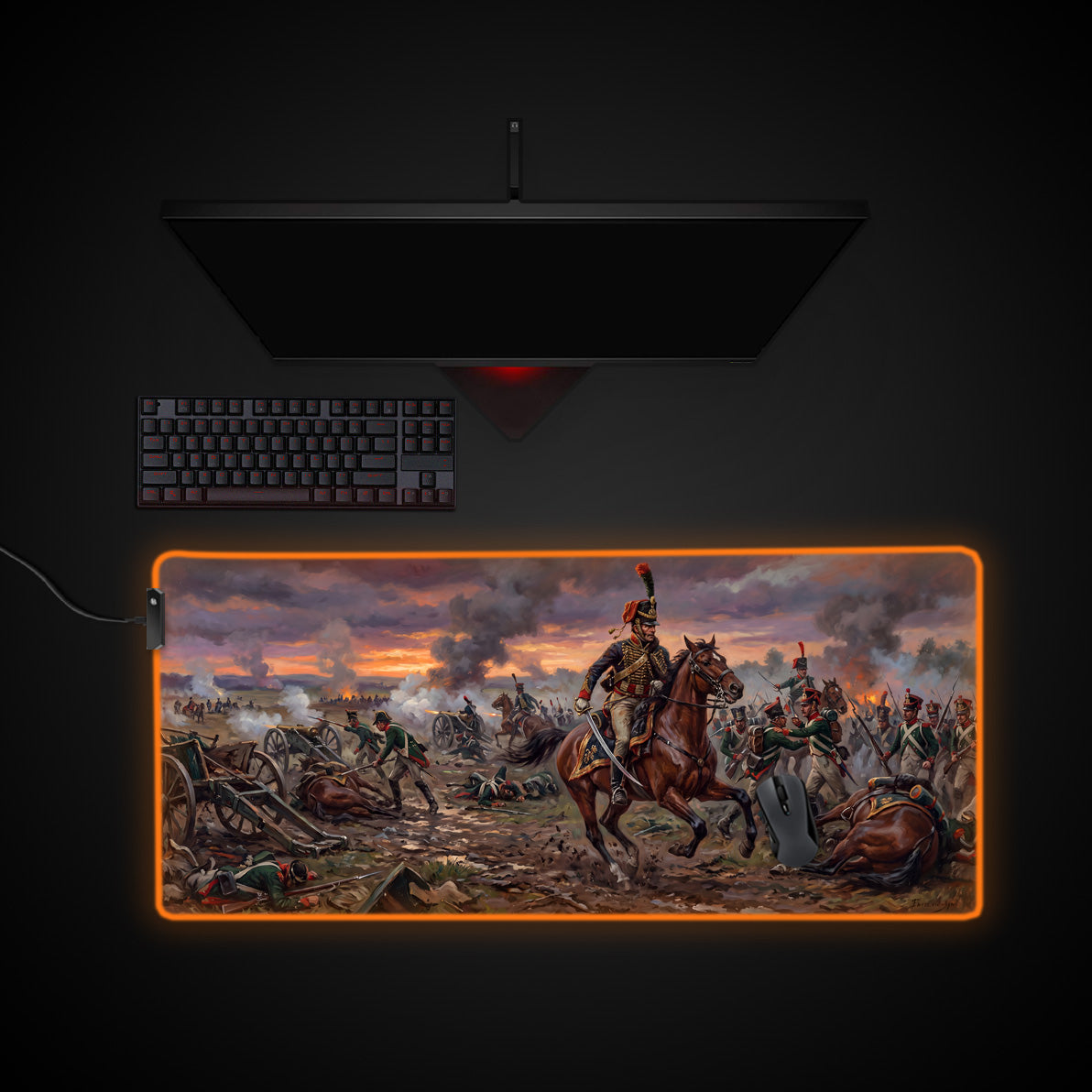 Cavalry Charge desk mat with RGB edge lighting