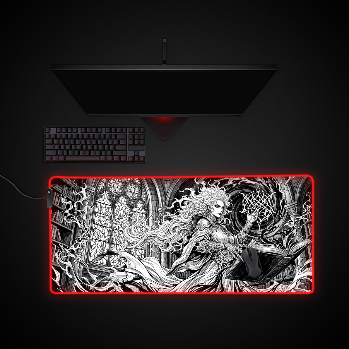 Gothic Sorceress desk mat with RGB edge lighting