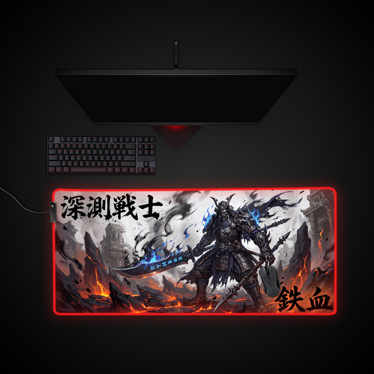 Abyssal Samurai desk mat with RGB edge lighting