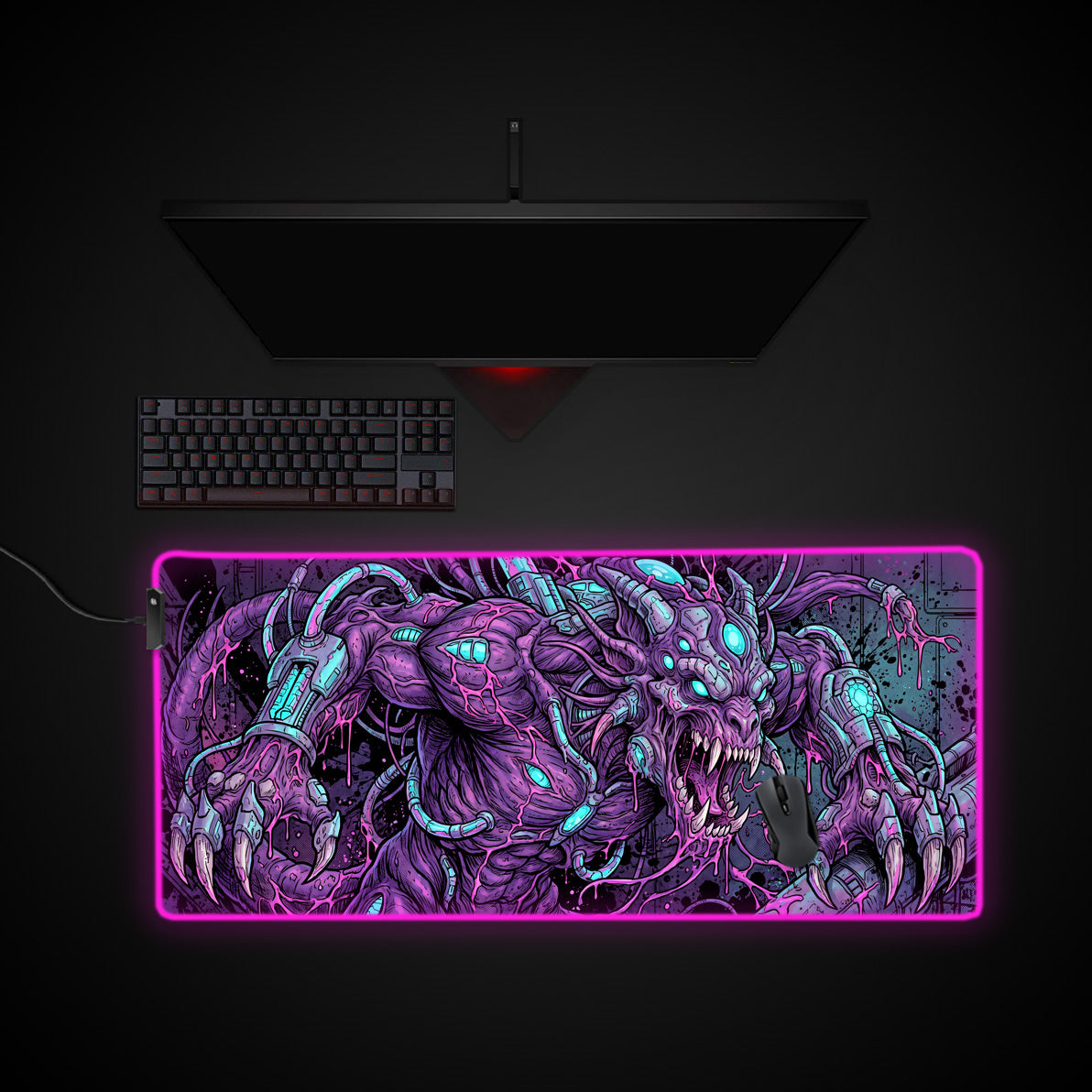 Cybernetic Beast desk mat with RGB edge lighting