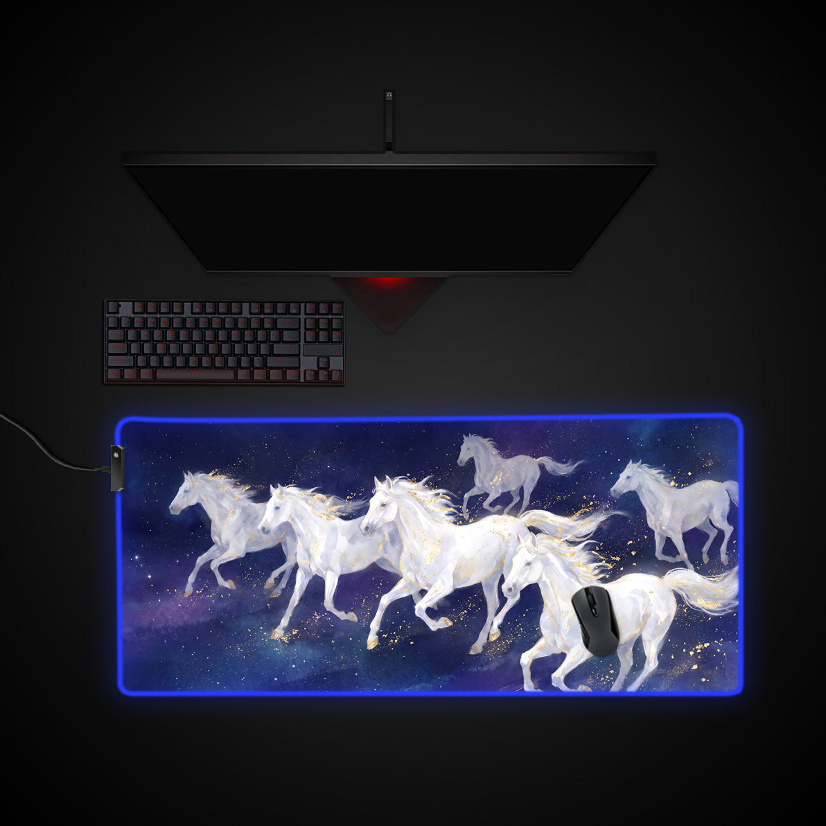 Celestial Horses desk mat with RGB edge lighting