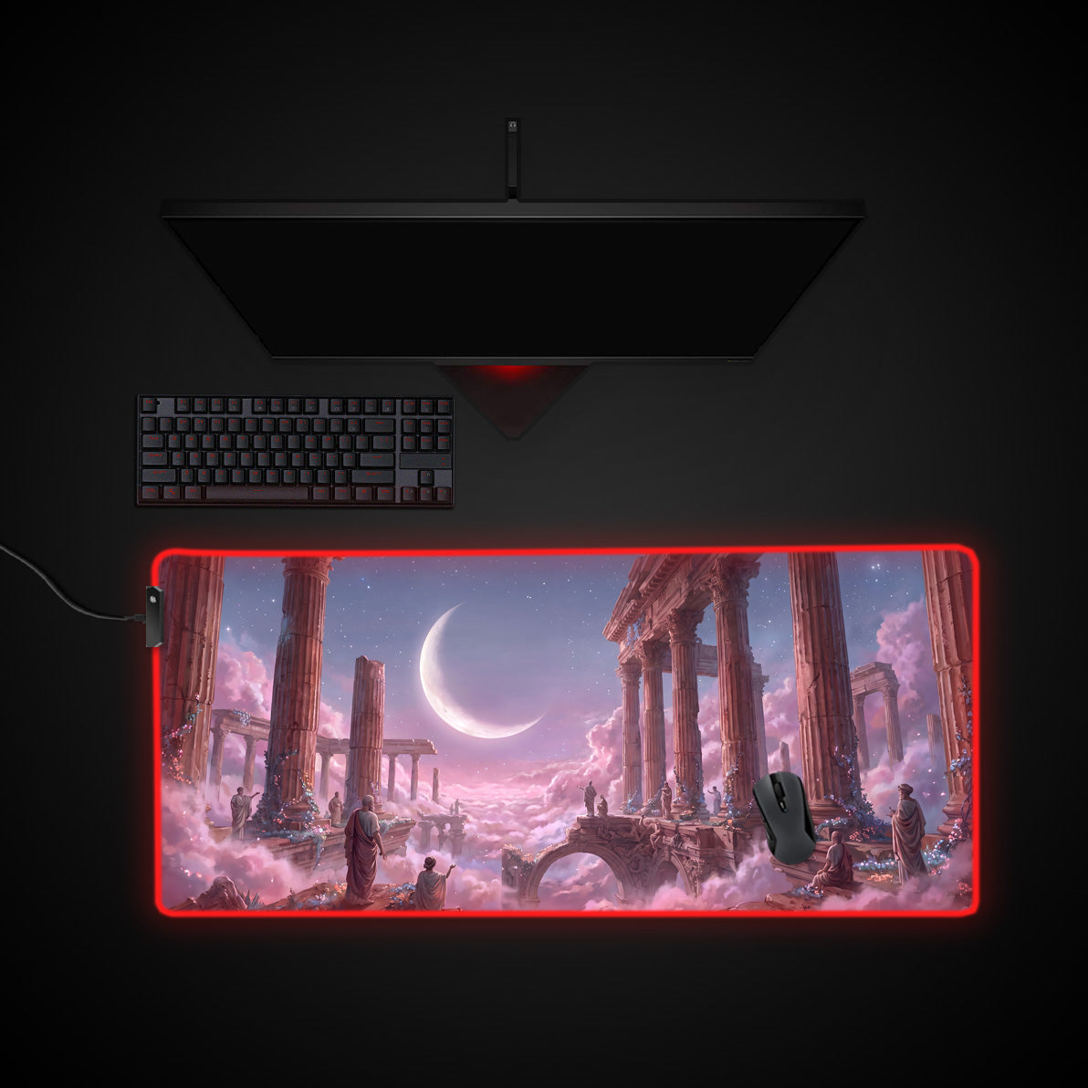 Celestial Ruins desk mat with RGB edge lighting