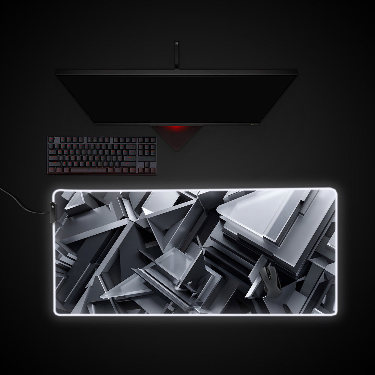 Silver Shards desk mat with RGB edge lighting