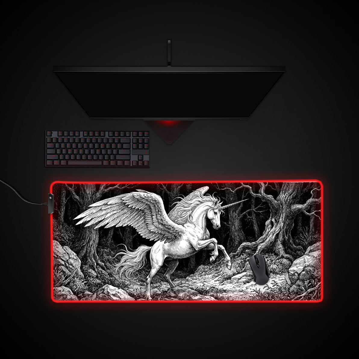 Forest Alicorn desk mat with RGB edge lighting