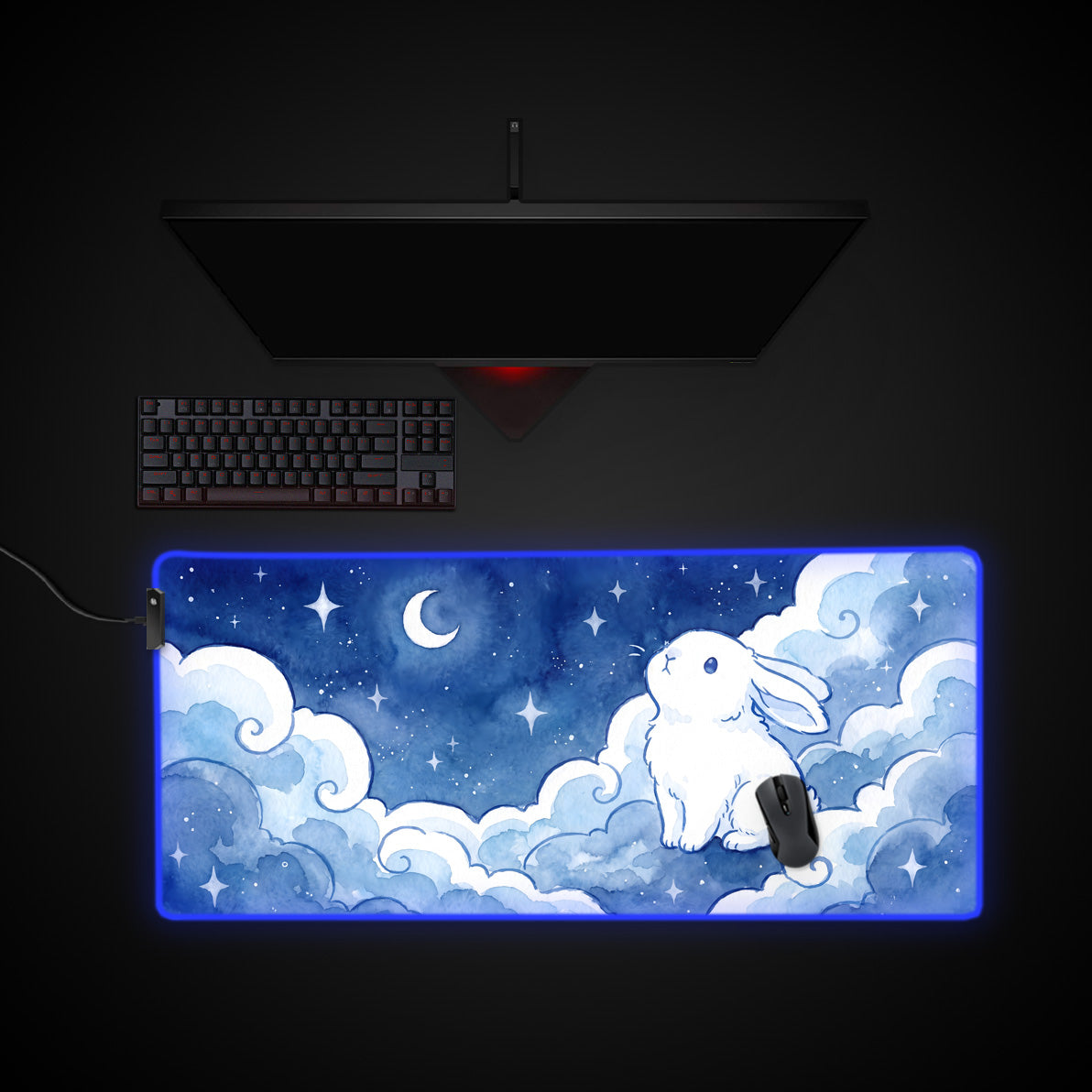 Dreamy Bunny desk mat with RGB edge lighting