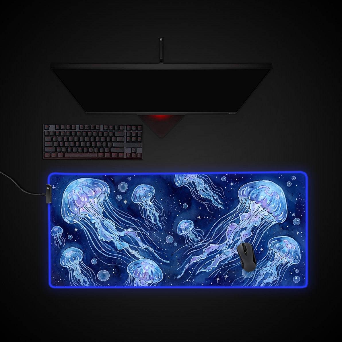 Celestial Jellyfish desk mat with RGB edge lighting