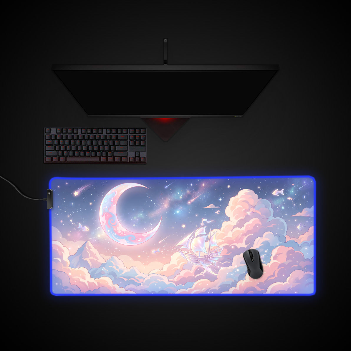 Celestial Voyage desk mat with RGB edge lighting