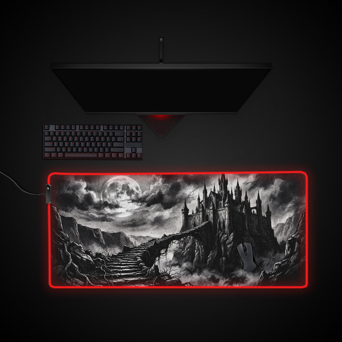 Dark Fortress desk mat with RGB edge lighting