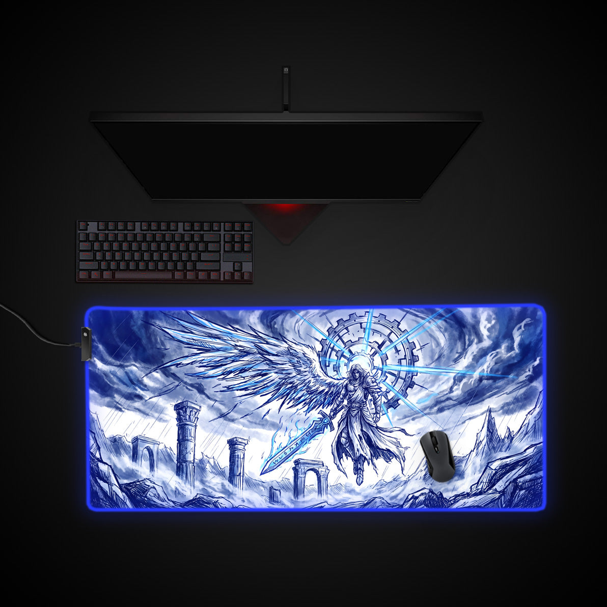 Clockwork Angel desk mat with RGB edge lighting