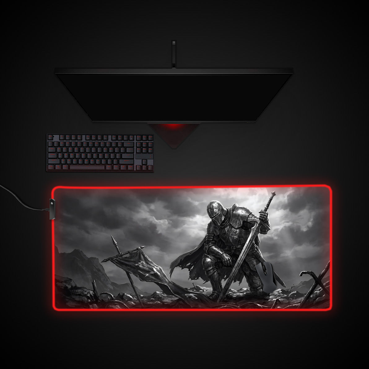 Fallen Knight desk mat with RGB edge lighting