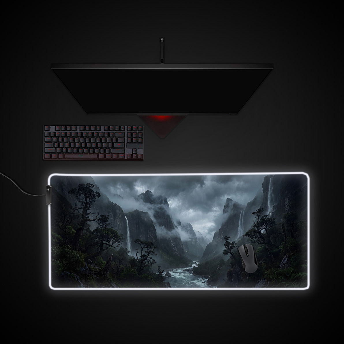 Misty Gorge desk mat with RGB edge lighting