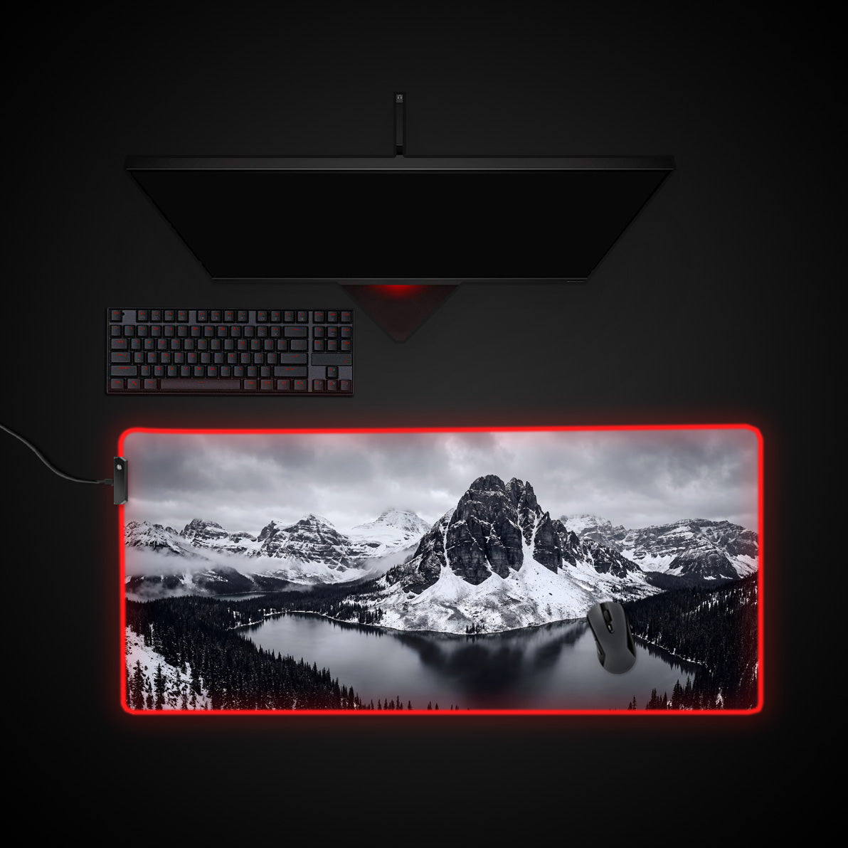 Alpine Reflection desk mat with RGB edge lighting