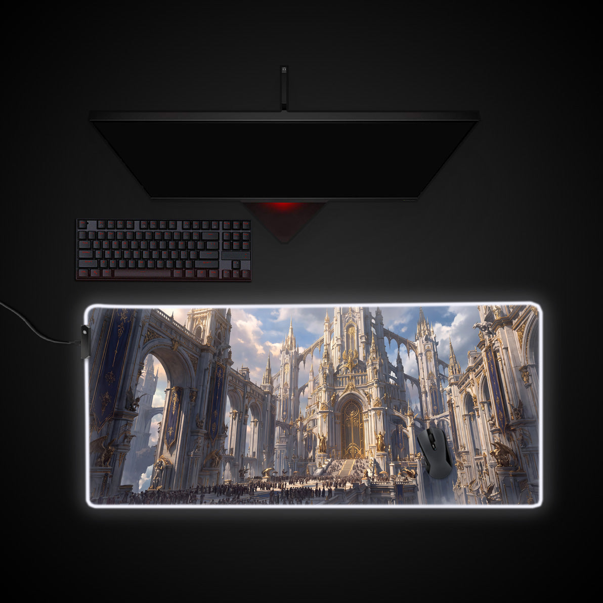 Celestial Cathedral desk mat with RGB edge lighting