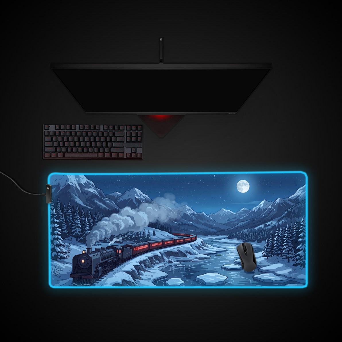 Winter Express desk mat with RGB edge lighting