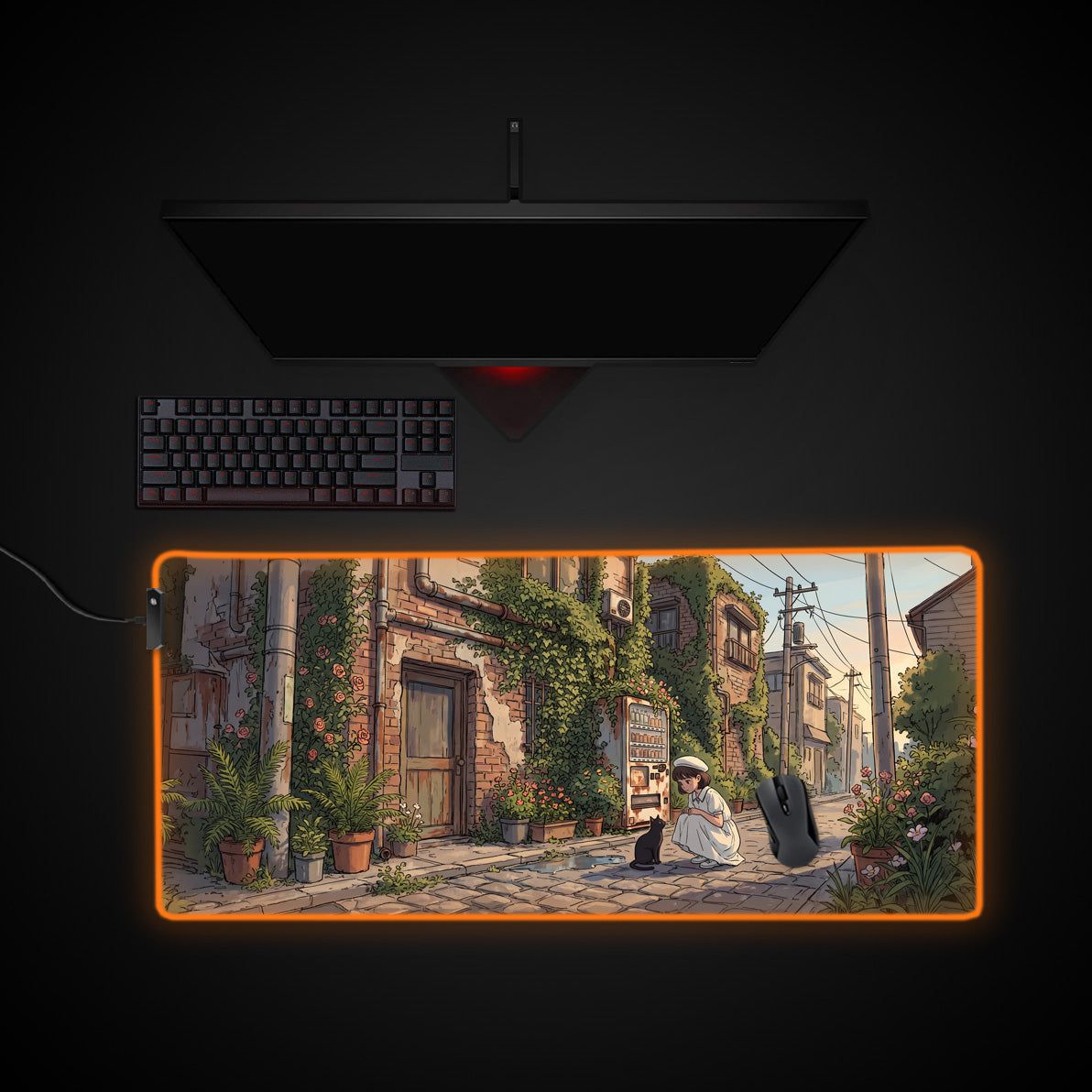 Afternoon Alleyway desk mat with RGB edge lighting