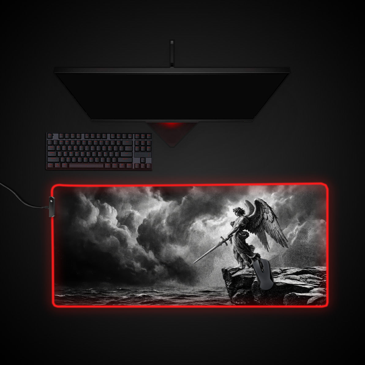 Avenging Angel desk mat with RGB edge lighting
