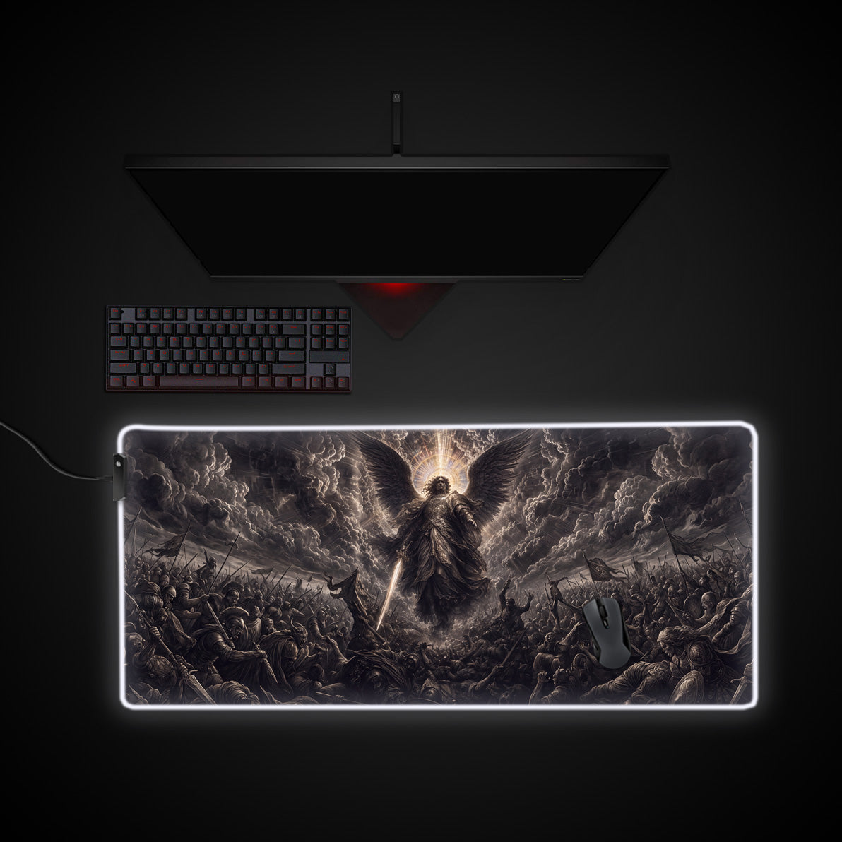 Divine Descent desk mat with RGB edge lighting