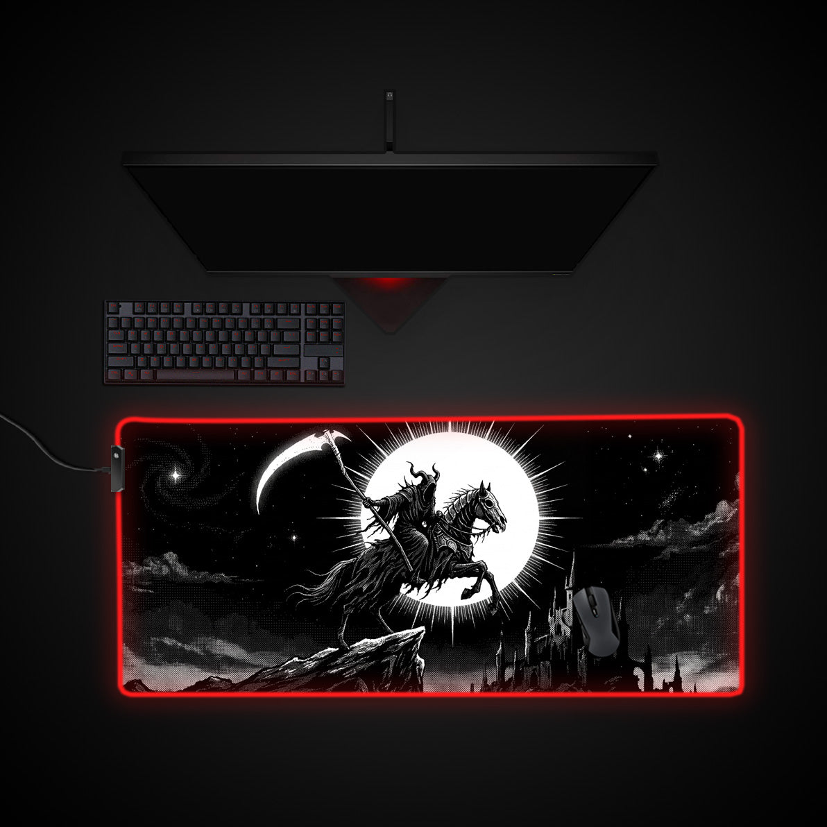 Moonlight Reaper desk mat with RGB edge lighting