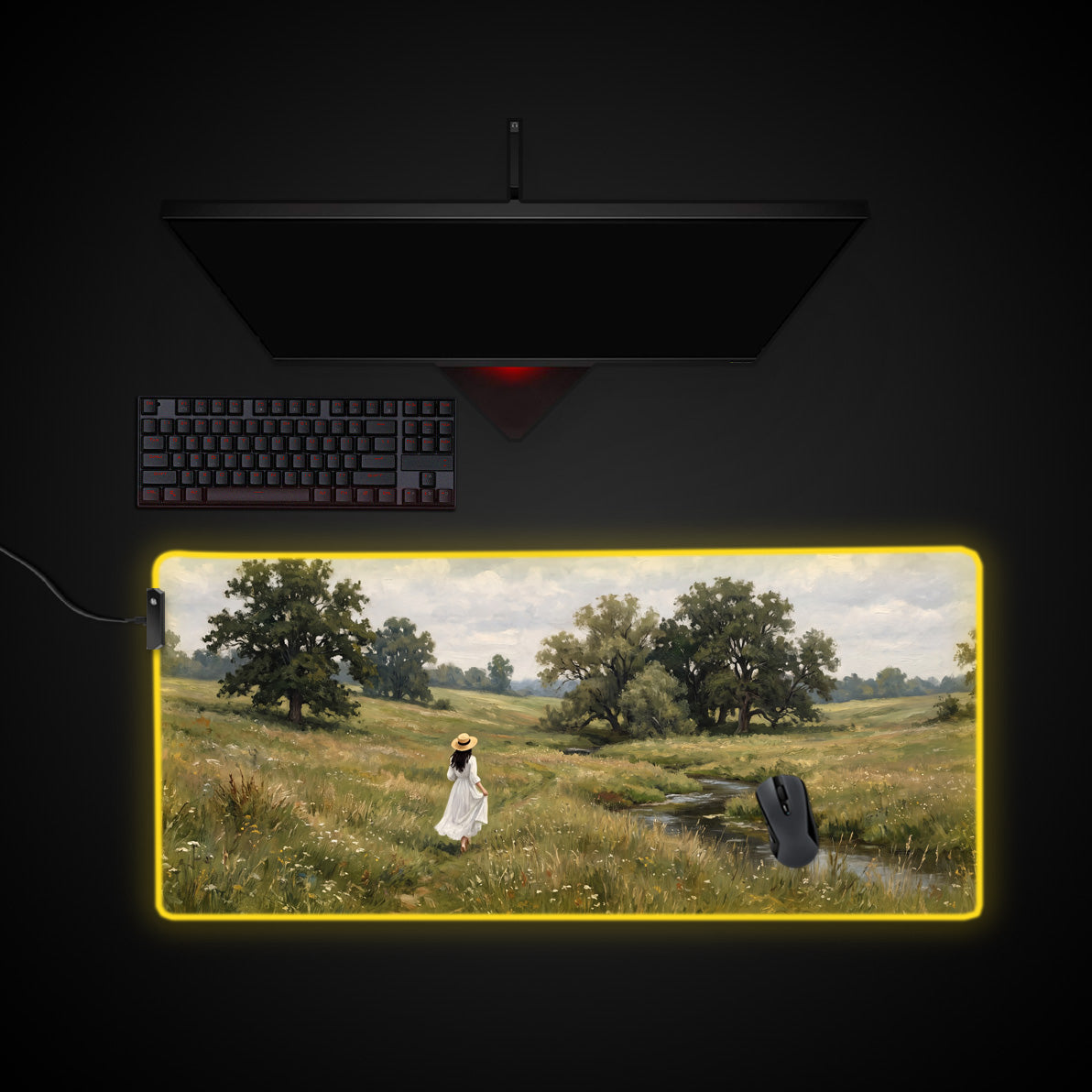 Summer Meadow desk mat with RGB edge lighting