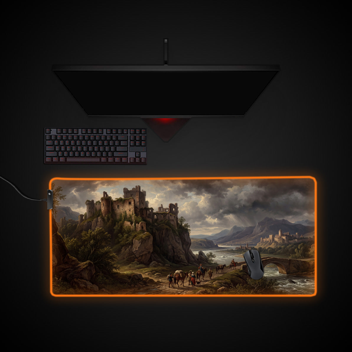 Highland Fortress desk mat with RGB edge lighting