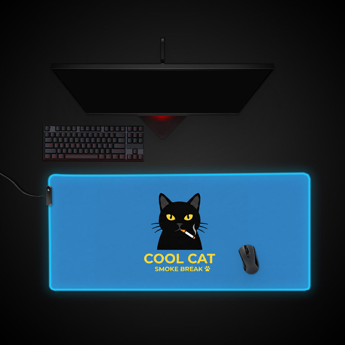 Cool Cat desk mat with RGB edge lighting