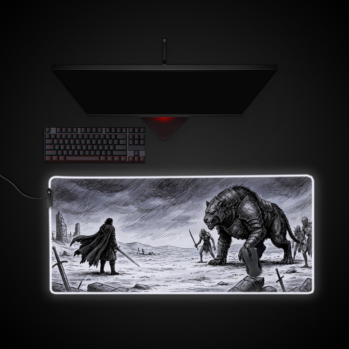 Beast Hunter desk mat with RGB edge lighting