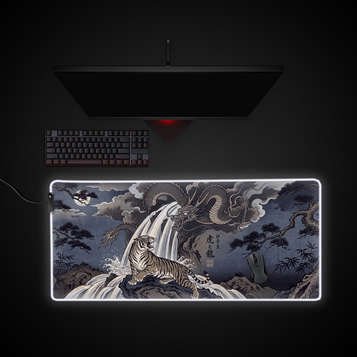 Tiger and Dragon desk mat with RGB edge lighting