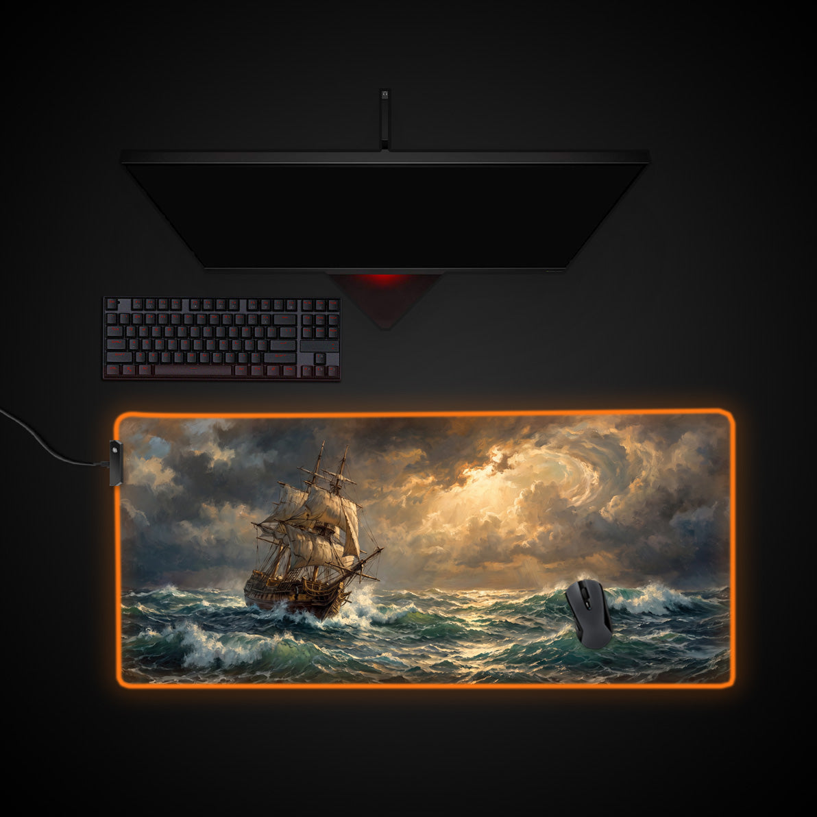 Golden Tempest desk mat with RGB edge lighting