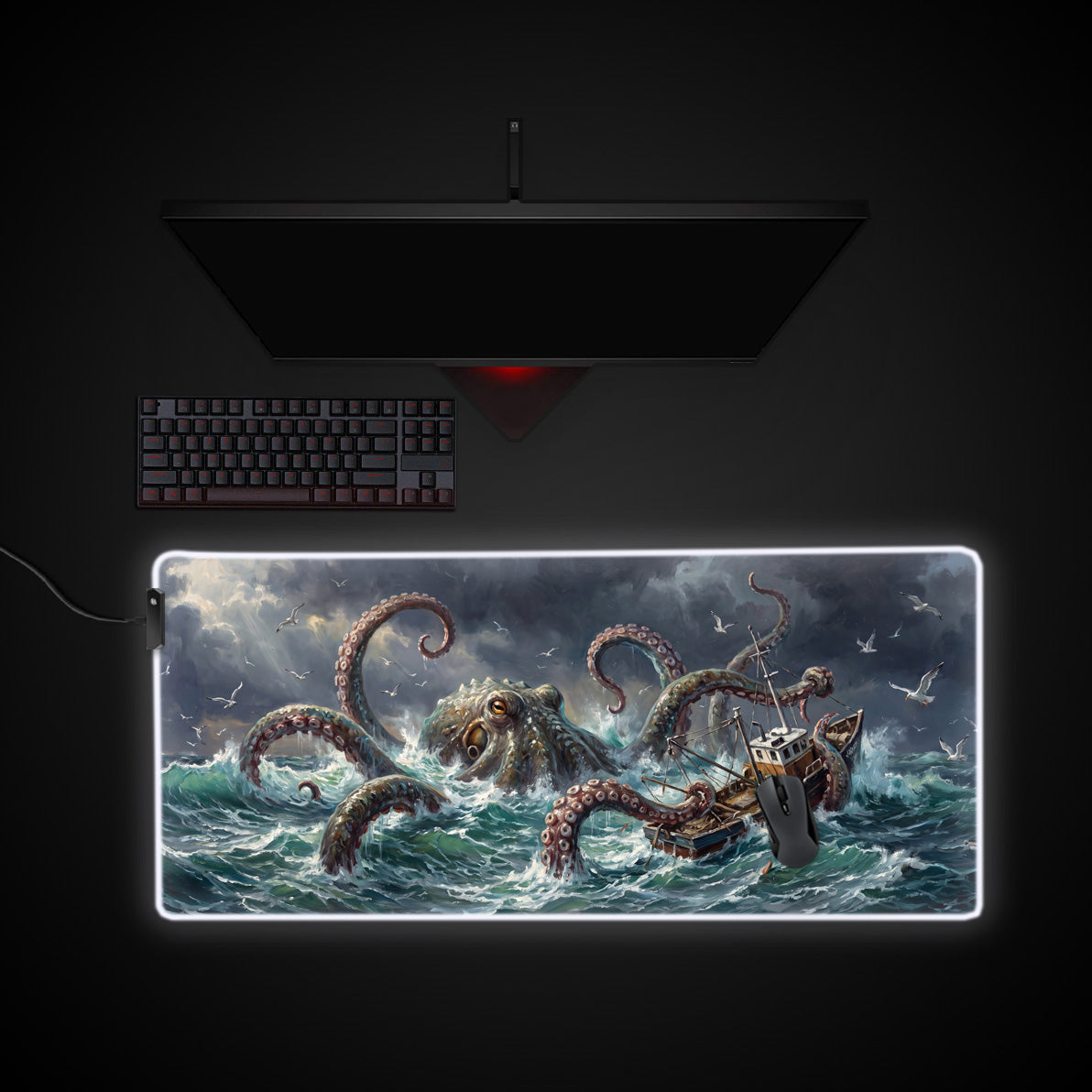 Kraken Attack desk mat with RGB edge lighting