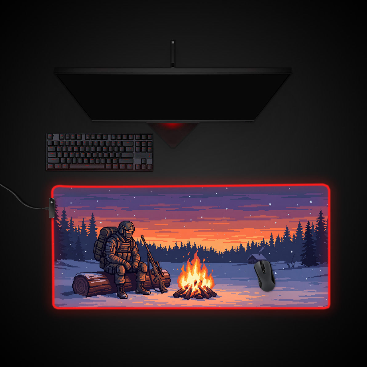 Winter Outpost desk mat with RGB edge lighting