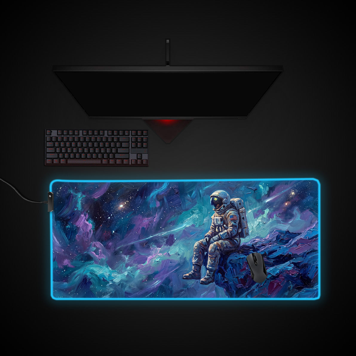Astronaut Nebula desk mat with RGB edge lighting