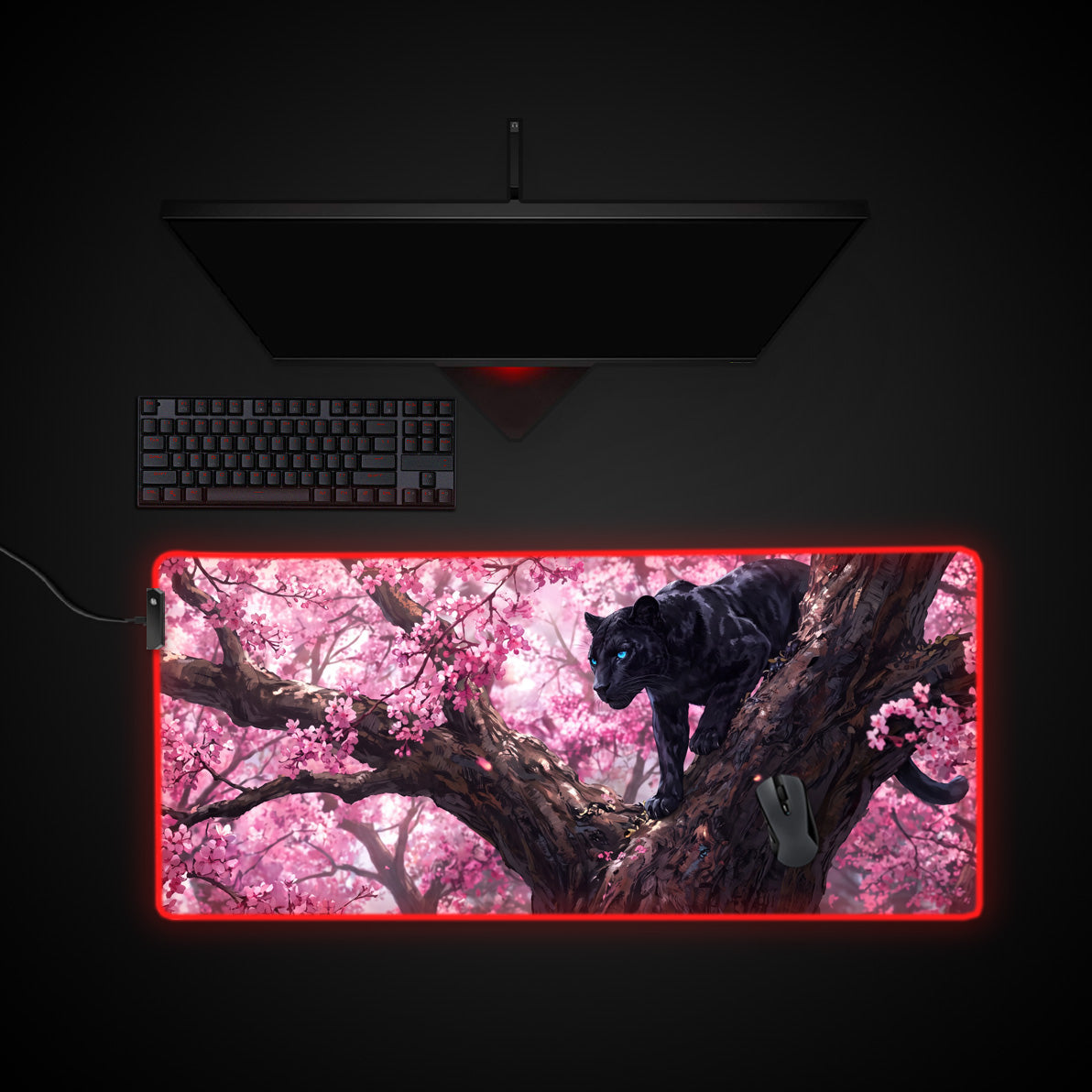 Sakura Panther desk mat with RGB edge lighting