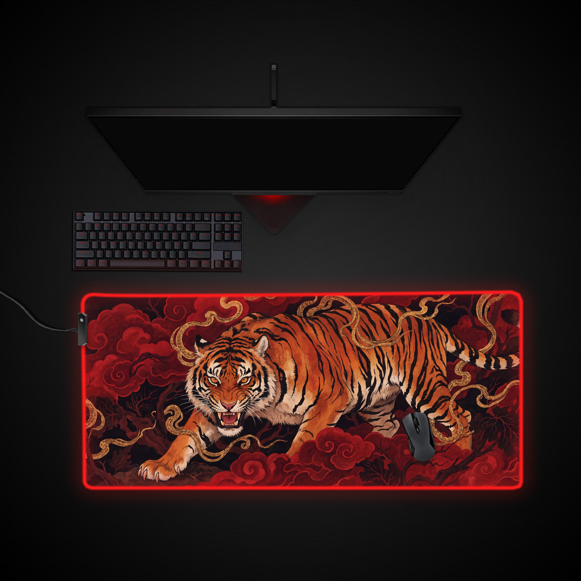 Vortex Tiger desk mat with RGB edge lighting