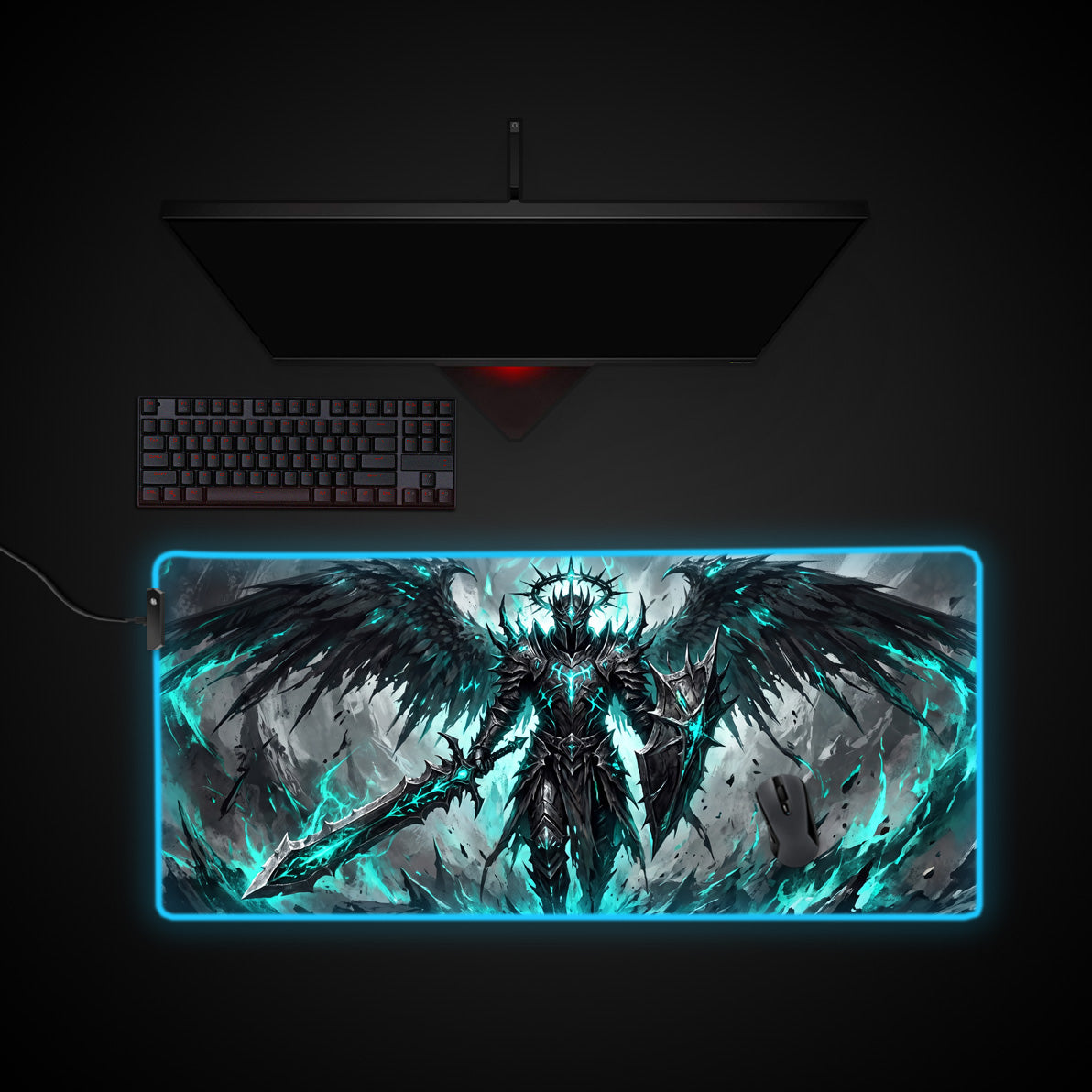 Obsidian Seraph desk mat with RGB edge lighting